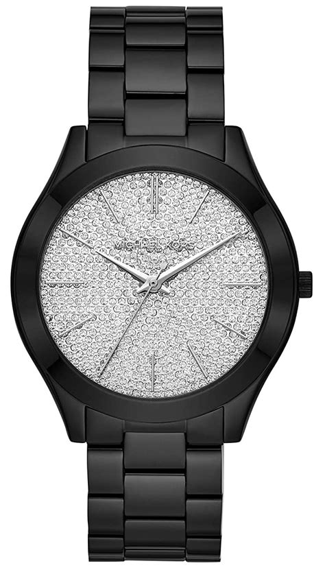 michael kors slim runway pavé black-tone watch|Michael Kors matte black watch.